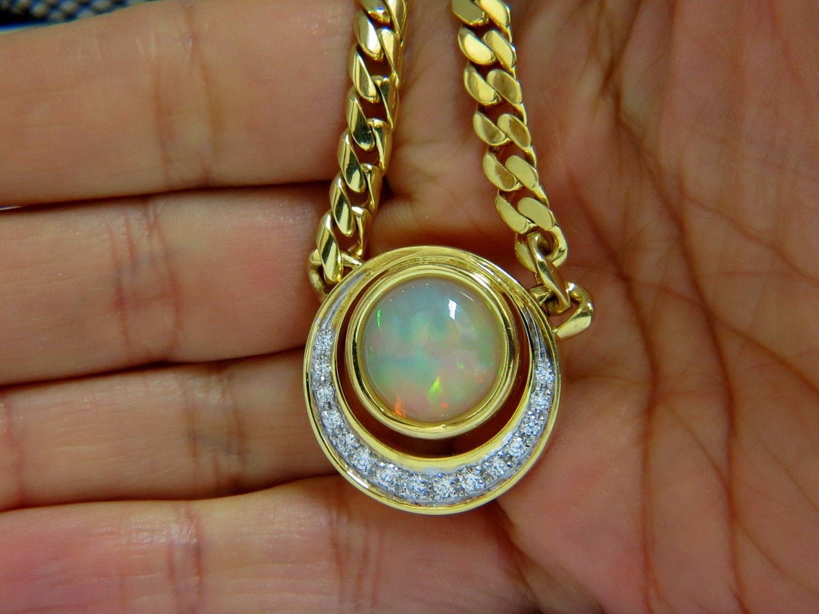 Round Cut 12.20 Carat Natural Opal Diamond Crescent Necklace 18 Karat