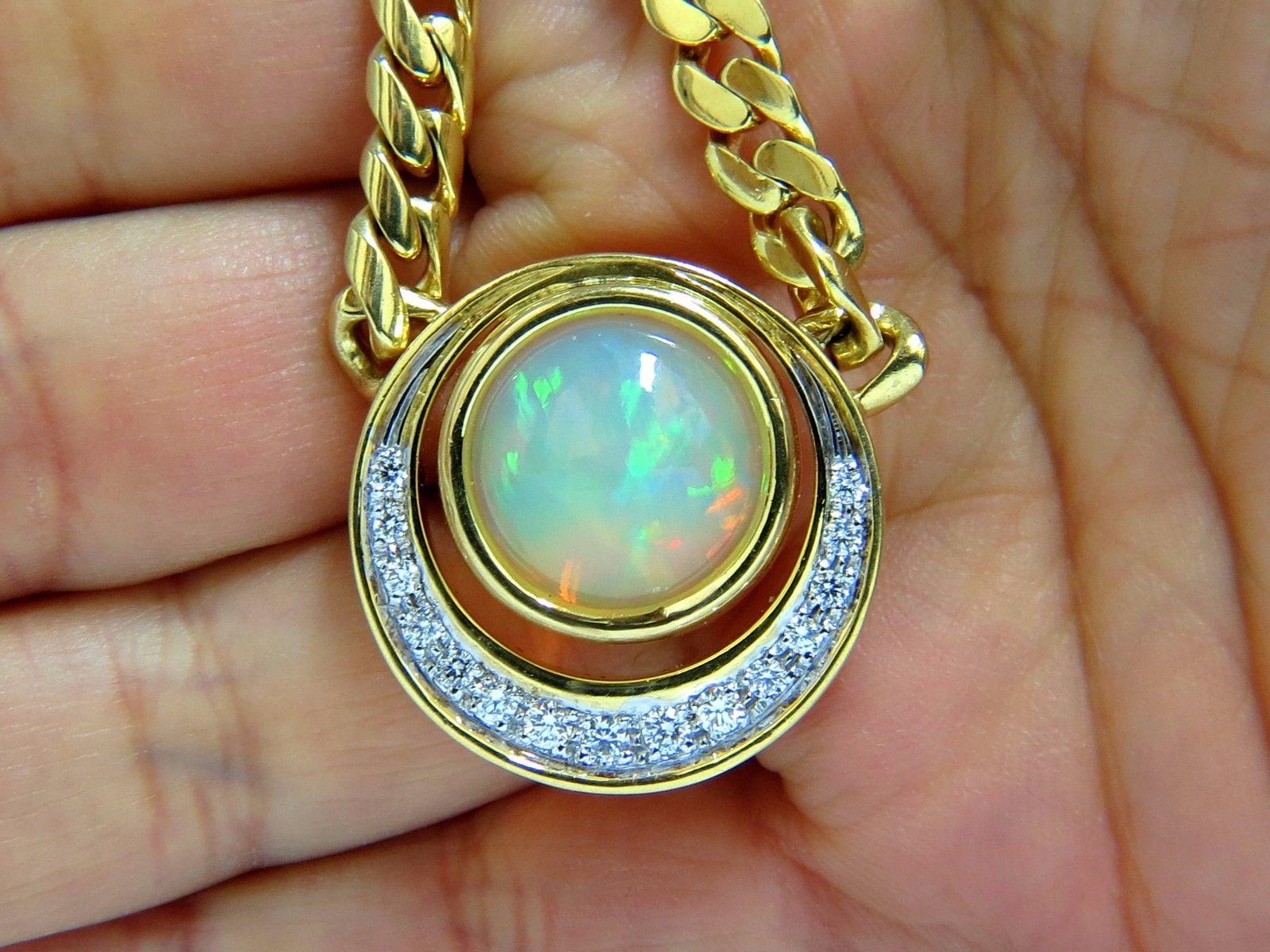 12.20 Carat Natural Opal Diamond Crescent Necklace 18 Karat In New Condition In New York, NY