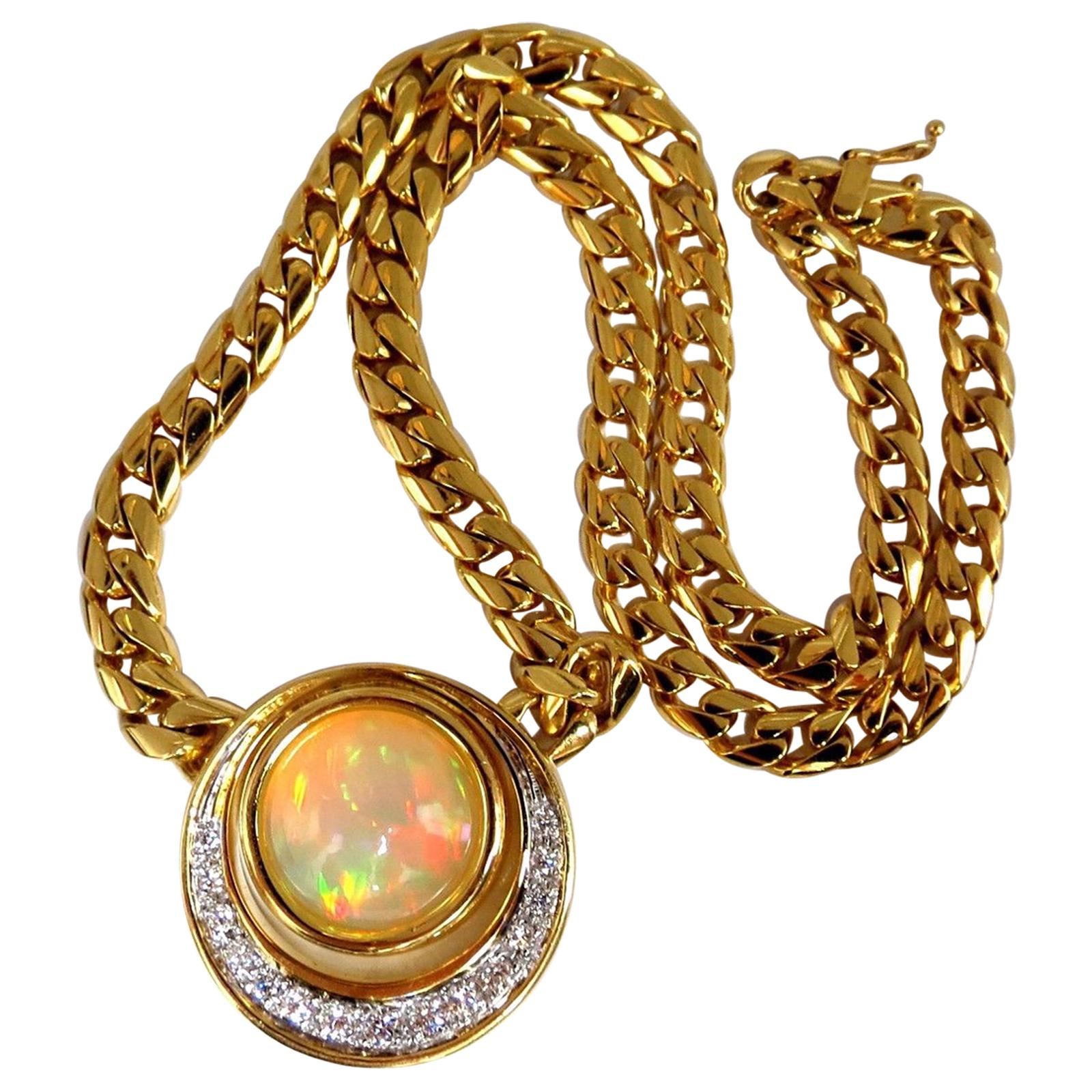 12.20 Carat Natural Opal Diamond Crescent Necklace 18 Karat