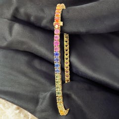 12.20 Carat Natural Sapphire Rainbow Unisex Tennis Bracelet in 18K Yellow Gold