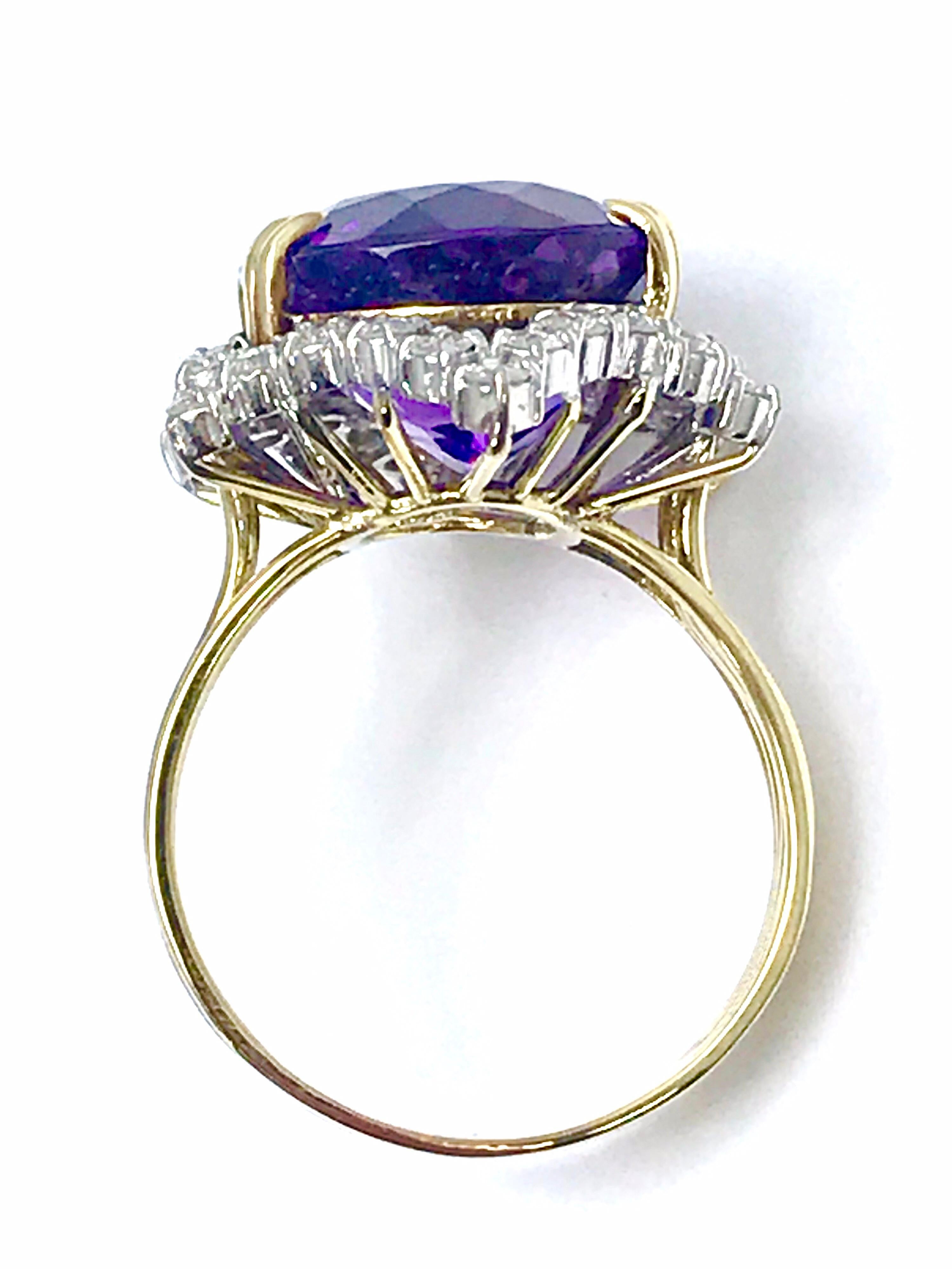 Women's or Men's 12.20 Carat Oval Amethyst and Round Diamond Cocktail Ring
