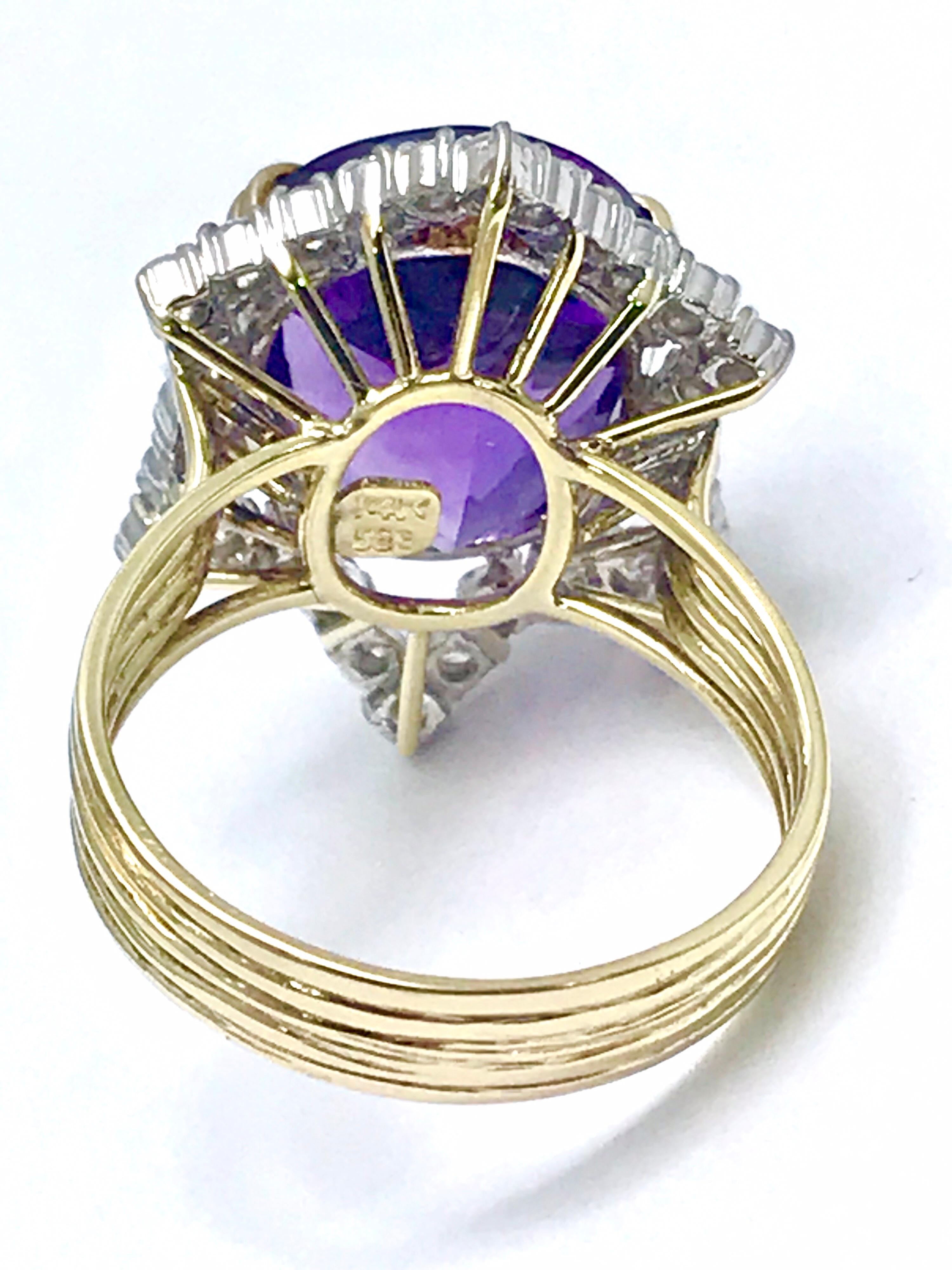 12.20 Carat Oval Amethyst and Round Diamond Cocktail Ring 1