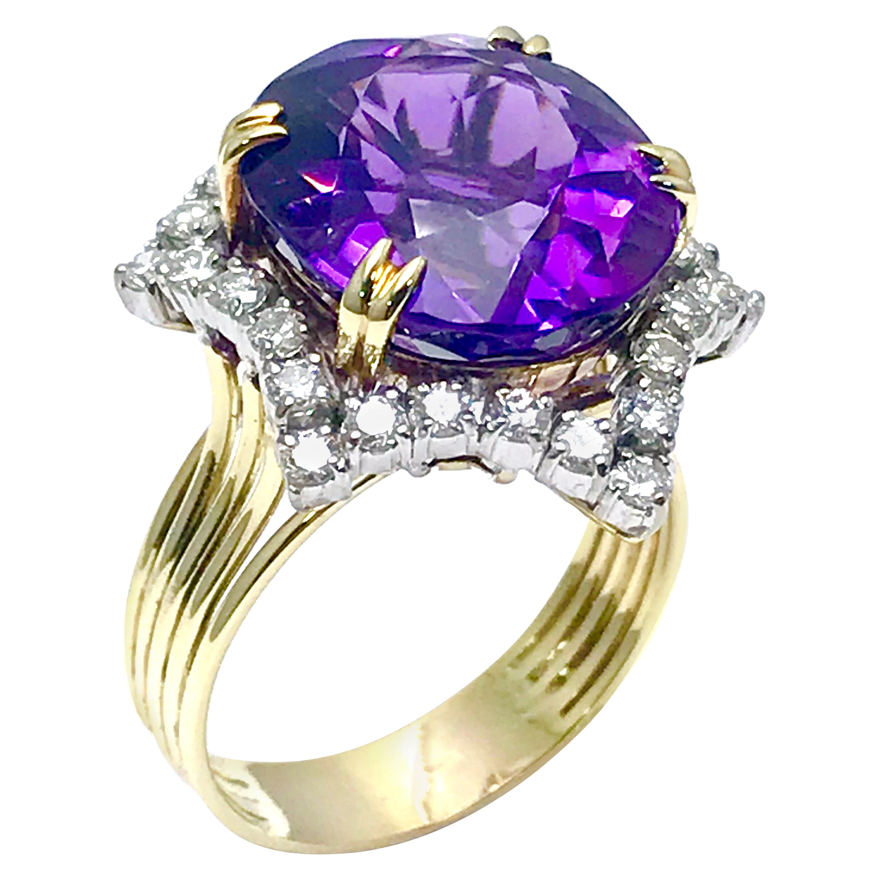 12.20 Carat Oval Amethyst and Round Diamond Cocktail Ring