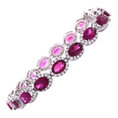 12.20 Carat Total Oval Rubelite and Diamond Bracelet in 18 Karat White Gold