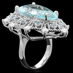 14 Karat massiver Weißgold Ring mit 12,20 Karat natürlichem Aquamarin und Diamant