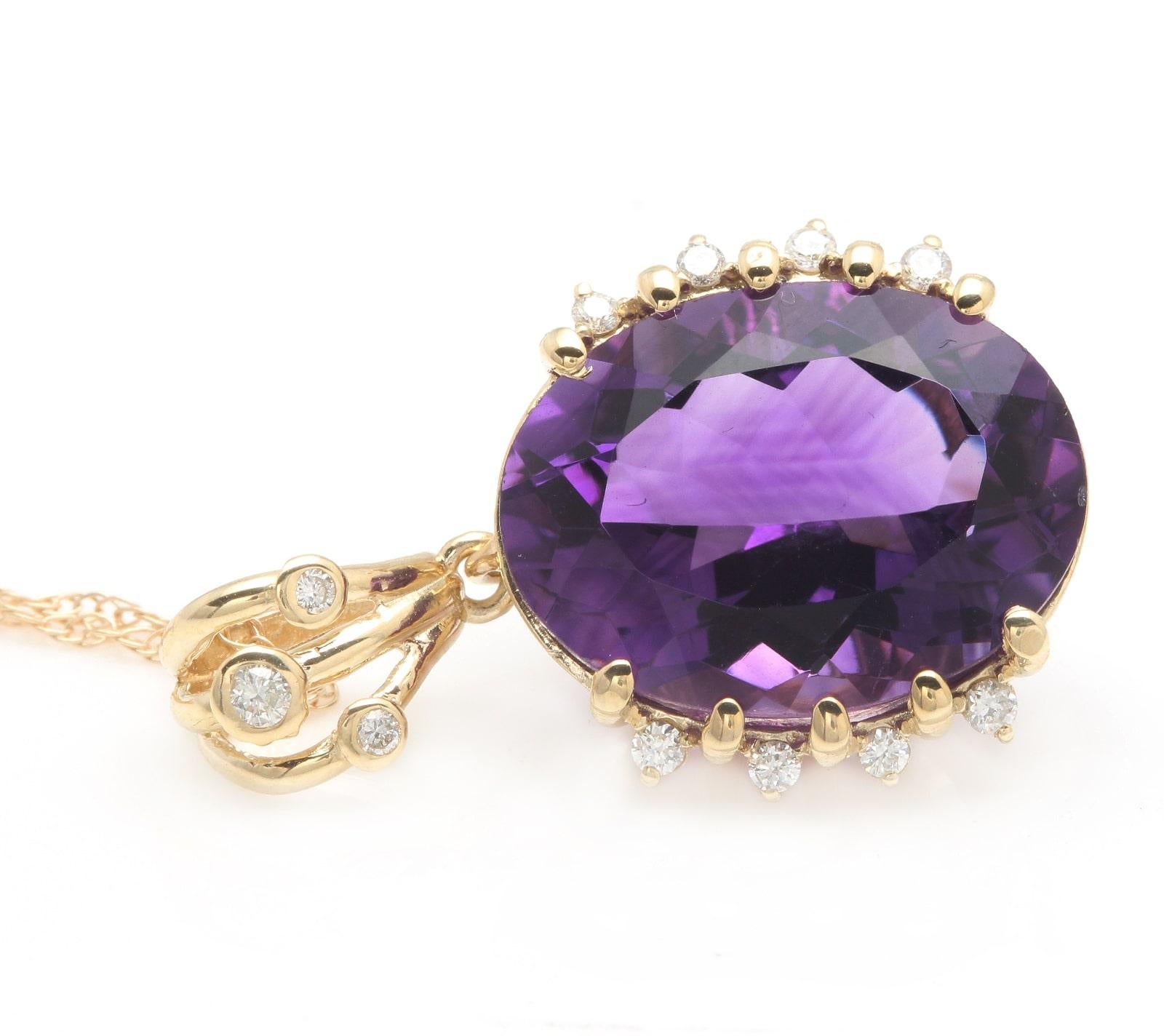 12.20Ct Natural Amethyst and Diamond 14K Solid Yellow Gold Necklace For Sale 1