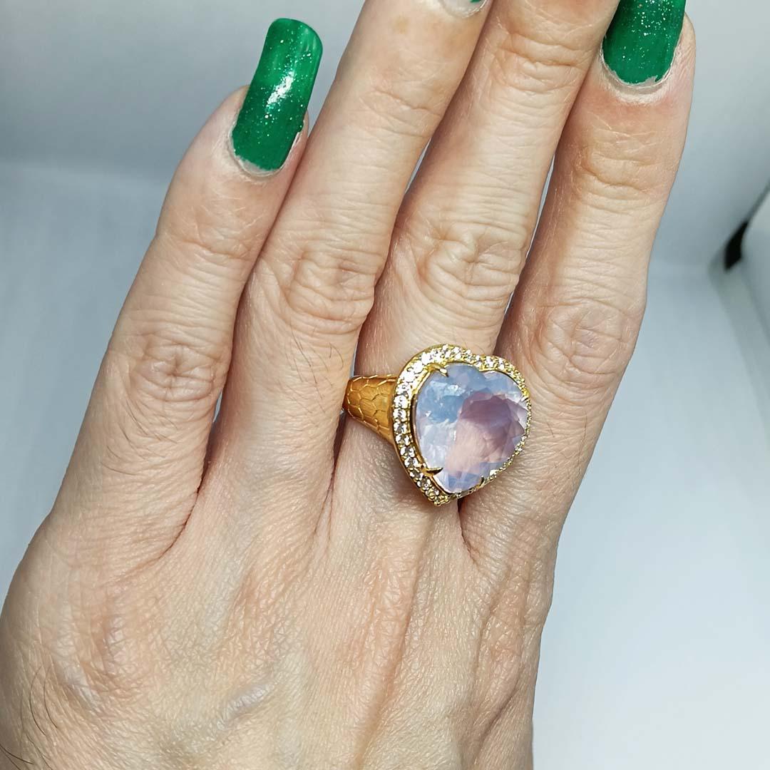 Anello a cuore di quarzo lavanda da 12,20 carati. Argento 925 placcato oro 18 carati. in vendita 4
