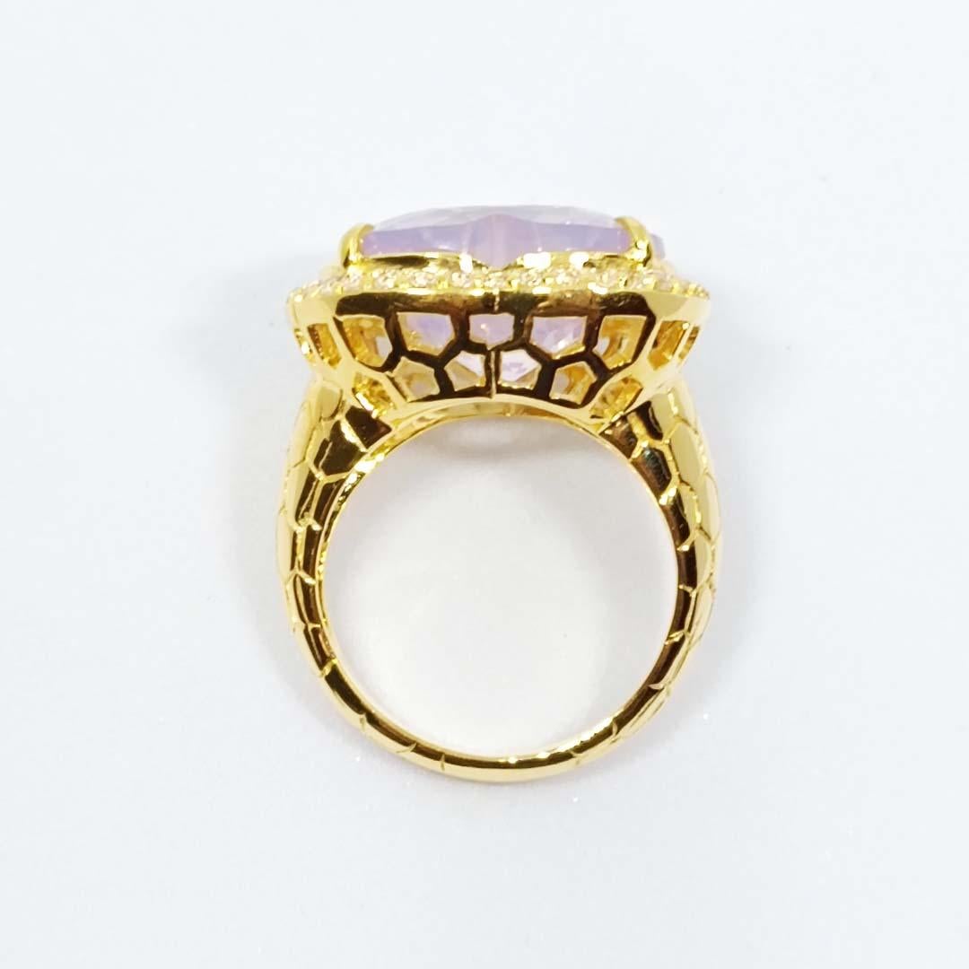 Anello a cuore di quarzo lavanda da 12,20 carati. Argento 925 placcato oro 18 carati. in vendita 1