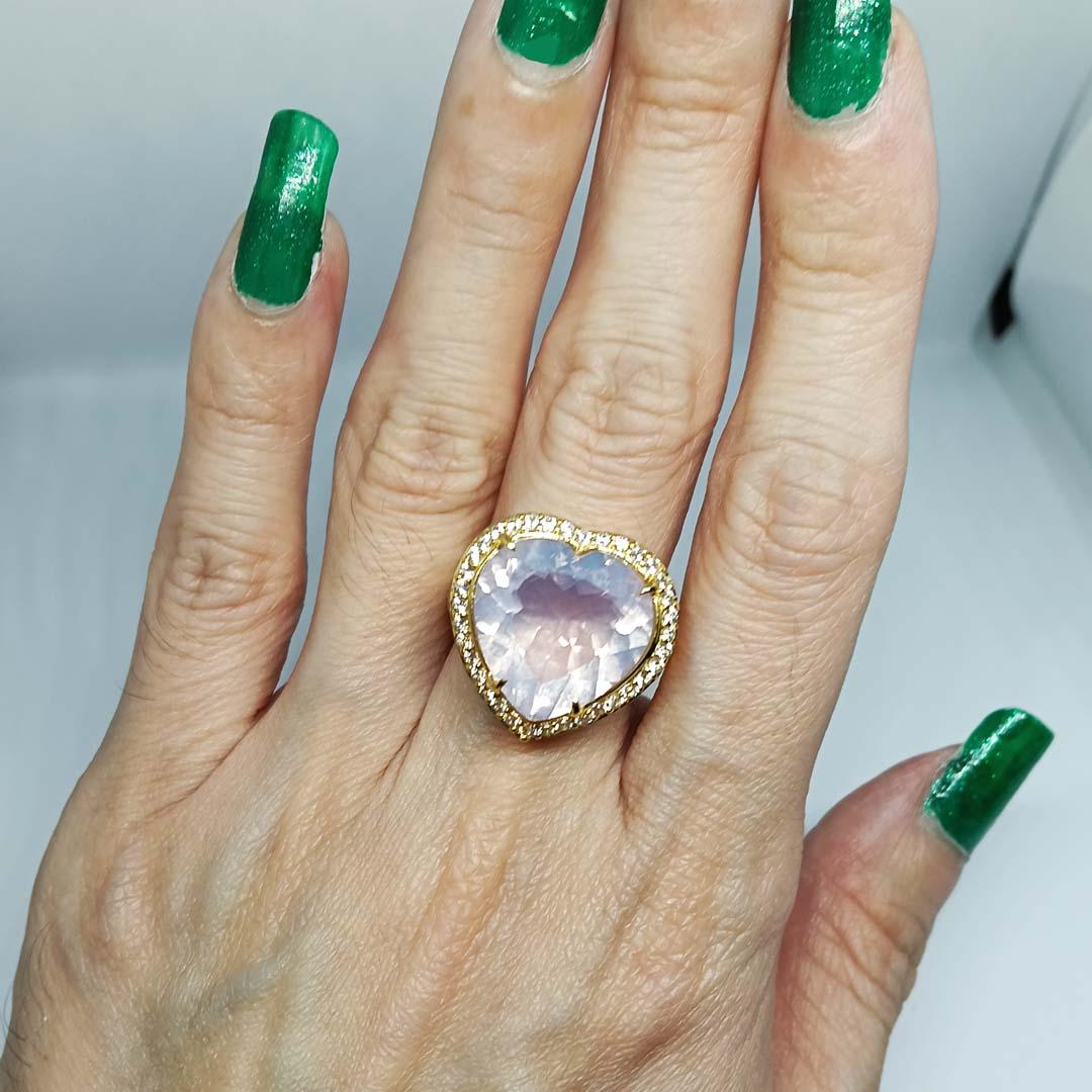 Anello a cuore di quarzo lavanda da 12,20 carati. Argento 925 placcato oro 18 carati. in vendita 3