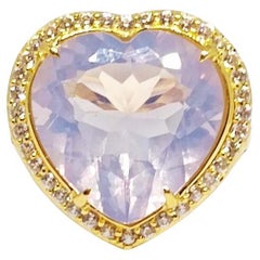 Bague en forme de cœur en quartz lavande de 12,20cts. Argent sterling sur plaqué or 18 carats.