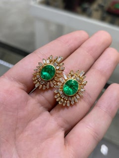 12.20tcw AAA+ Oval Cut Colombian Emerald & Diamond Statement Earrings 18K
