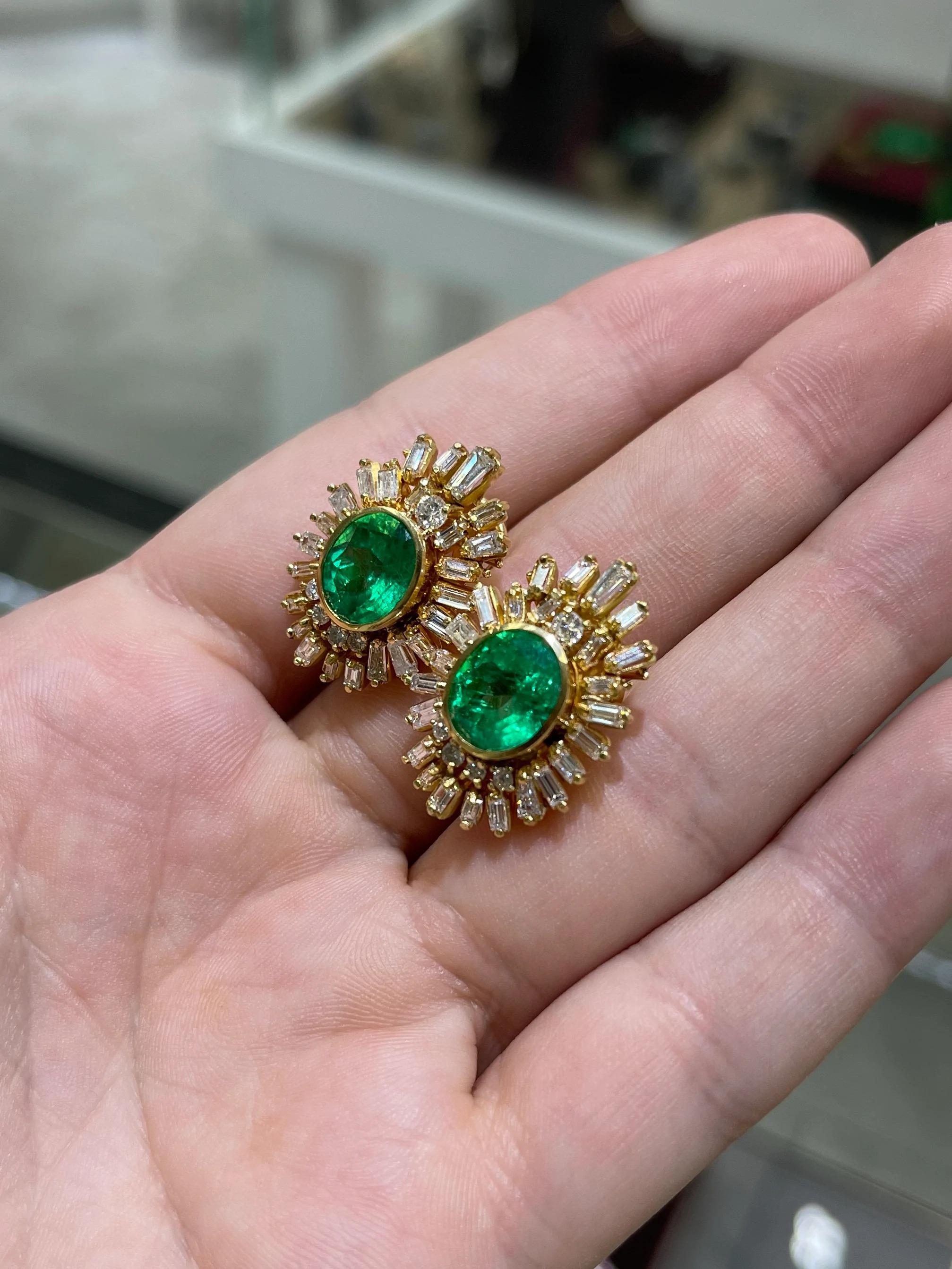 12.20tcw AAA+ Oval Cut Colombian Emerald & Diamond Statement Earrings 18K In New Condition For Sale In Jupiter, FL