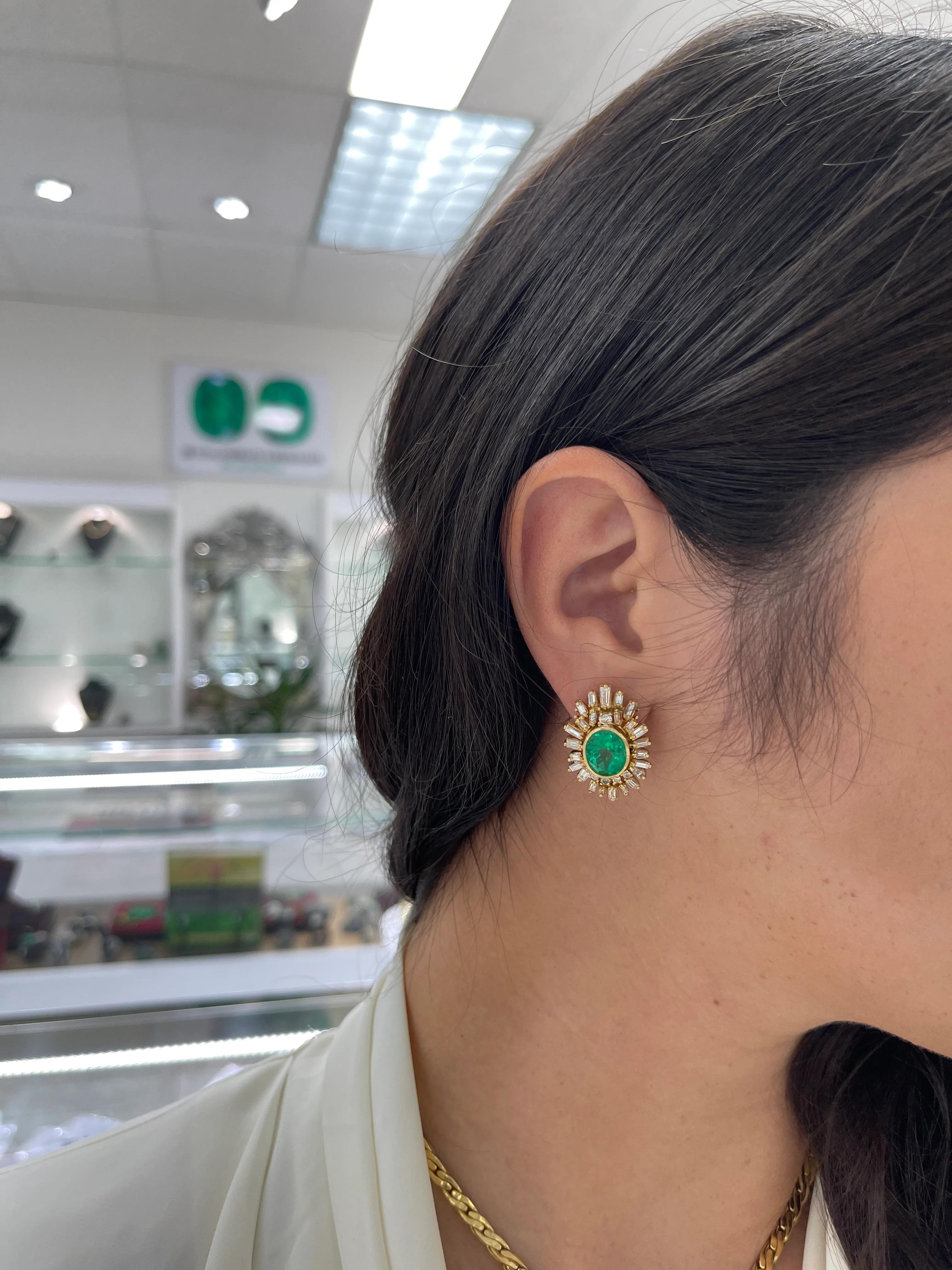 12.20tcw AAA+ Oval Cut Colombian Emerald & Diamond Statement Earrings 18K For Sale 1