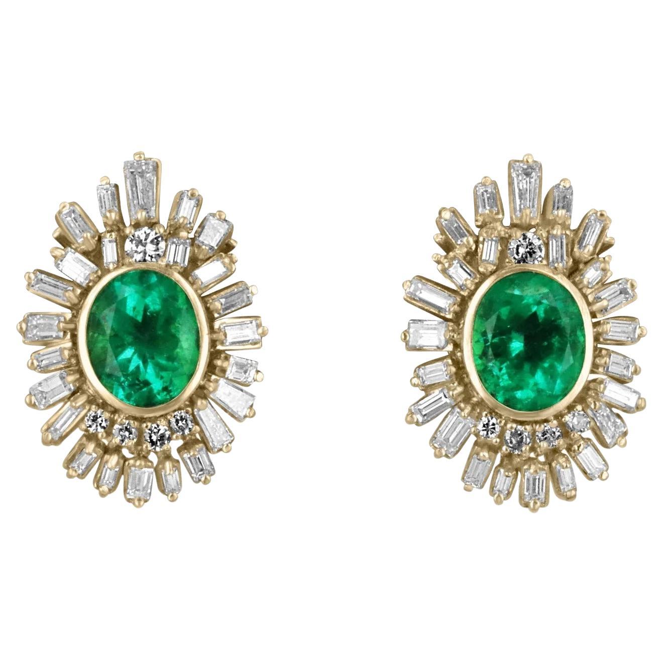 12.20tcw AAA+ Oval Cut Colombian Emerald & Diamond Statement Earrings 18K For Sale