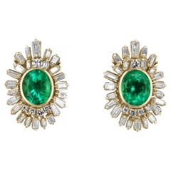 12.20tcw AAA+ Oval Cut Colombian Emerald & Diamond Statement Earrings 18K