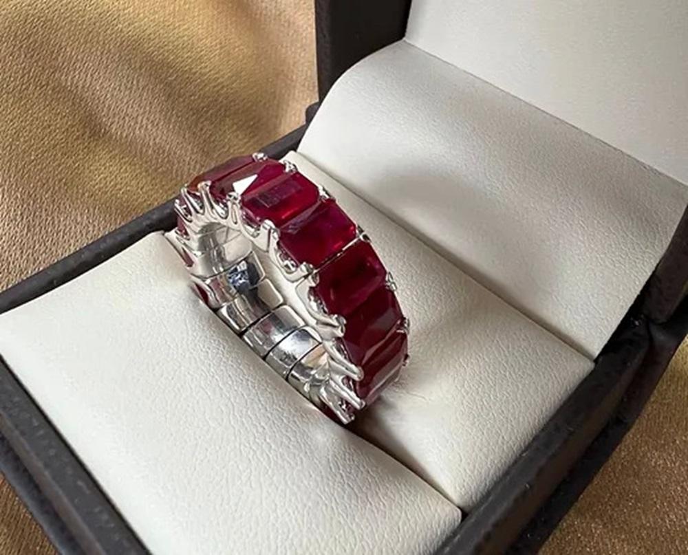 Emerald Cut 12.22 carat Expandable ruby band For Sale
