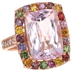 12.22 Carat Kunzite, Sapphire and Diamond 14 Karat Rose Gold Cocktail Ring