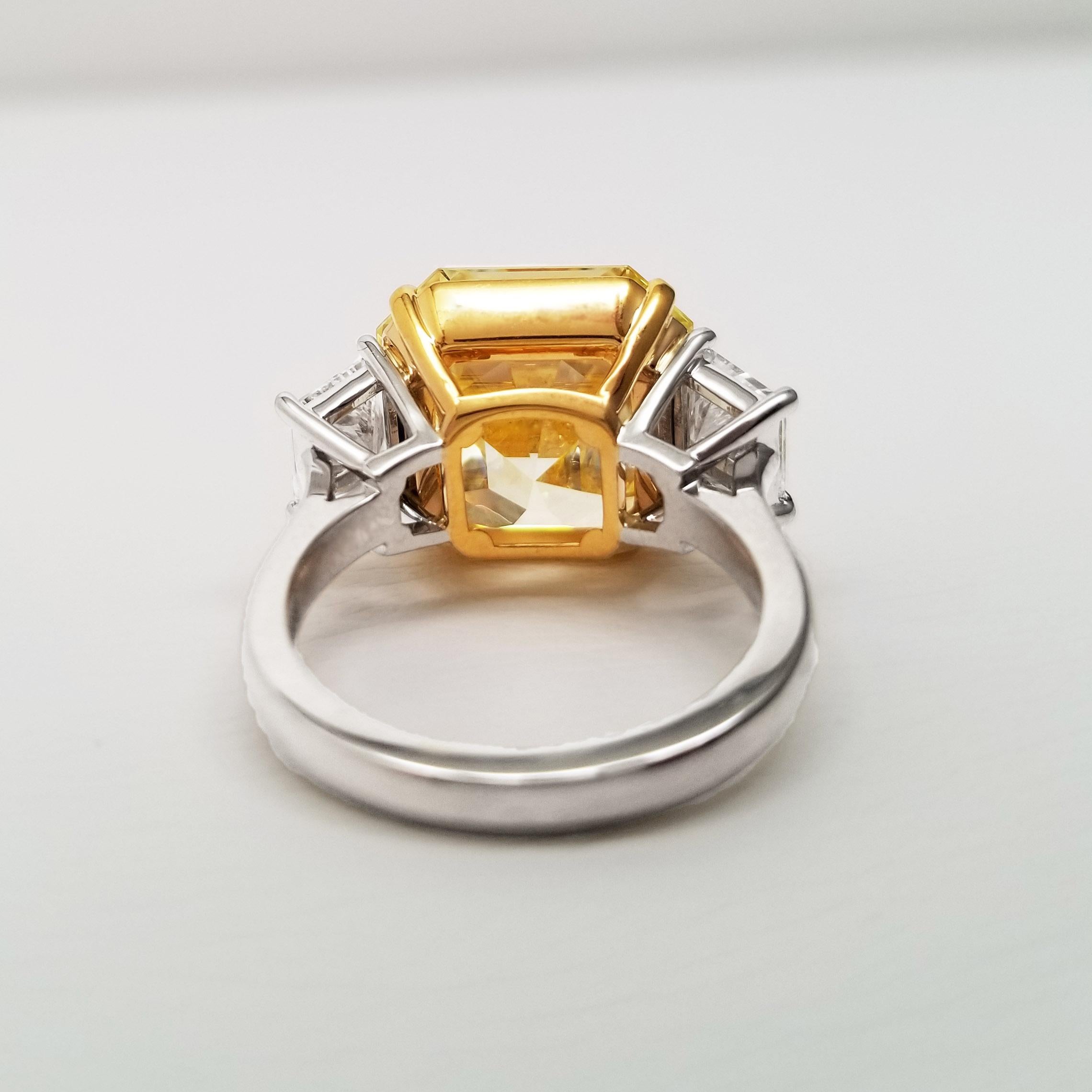 Modern 12.22 ct Asscher Cut GIA Certified Engagement Ring Scarseli Fancy Intense Yellow For Sale