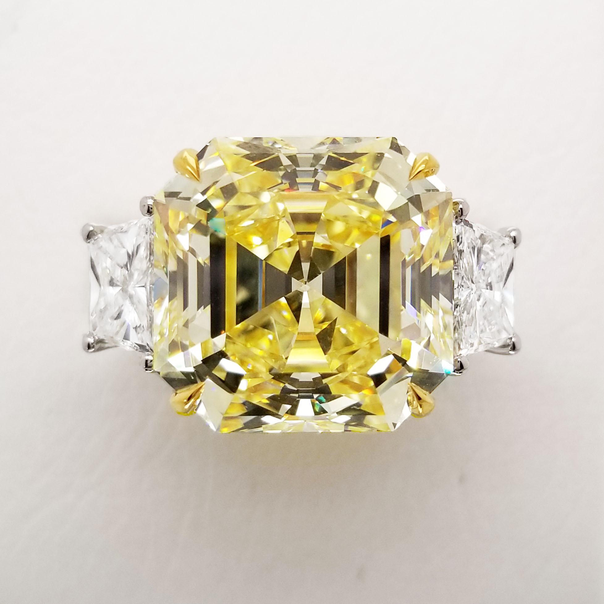 12.22 ct Asscher Cut GIA Certified Engagement Ring Scarseli Fancy Intense Yellow In New Condition For Sale In New York, NY