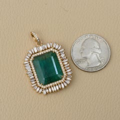 12.22 cts Natural Large Emerald Diamond 14kt Gold Pendant Art Deco Jewelry