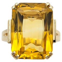 12.23 Carat Emerald Cut Citrine Cocktail Ring in 14 Karat Yellow Gold