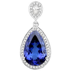 12.23 Carat Genuine Tanzanite and White Diamond 18 Karat White Gold Pendant