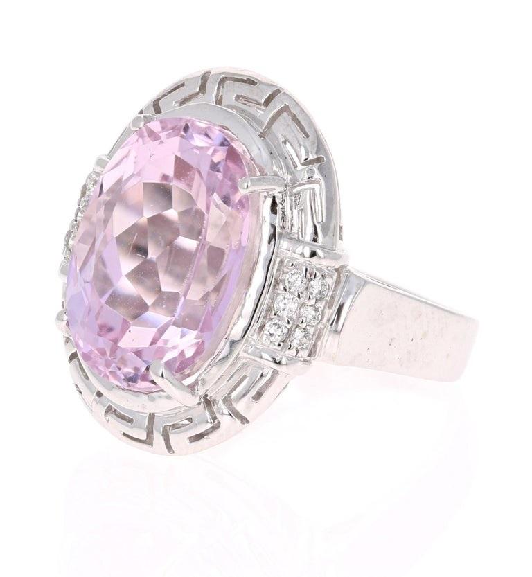Contemporary 12.23 Carat Kunzite Diamond White Gold Cocktail Ring For Sale