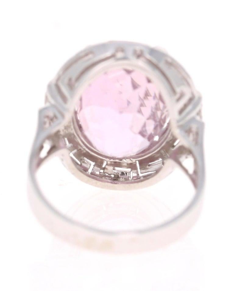 12.23 Carat Kunzite Diamond White Gold Cocktail Ring In New Condition For Sale In Los Angeles, CA