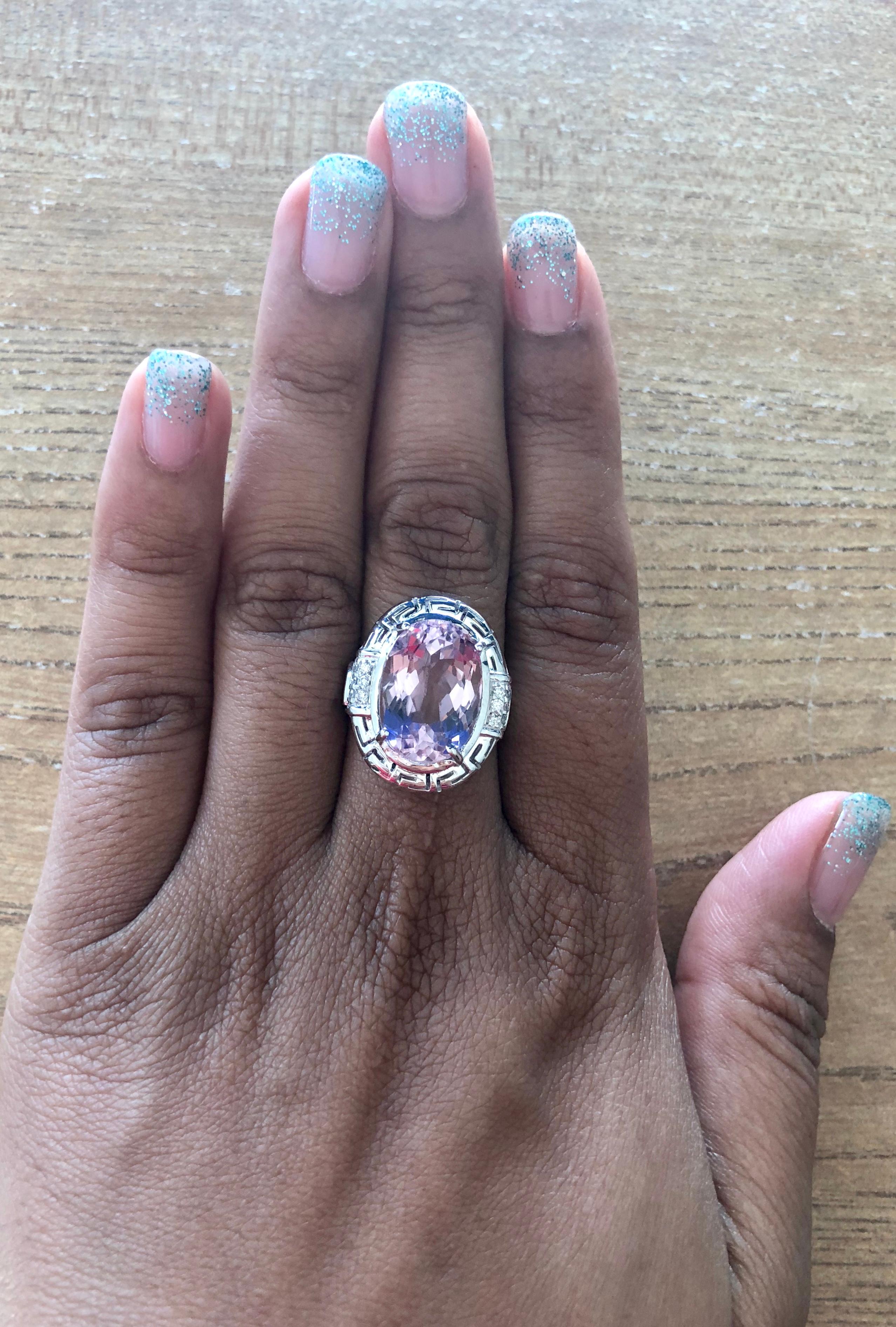 12.23 Carat Kunzite Diamond White Gold Cocktail Ring In New Condition In Los Angeles, CA