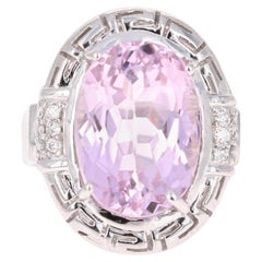 12.23 Carat Kunzite Diamond White Gold Cocktail Ring