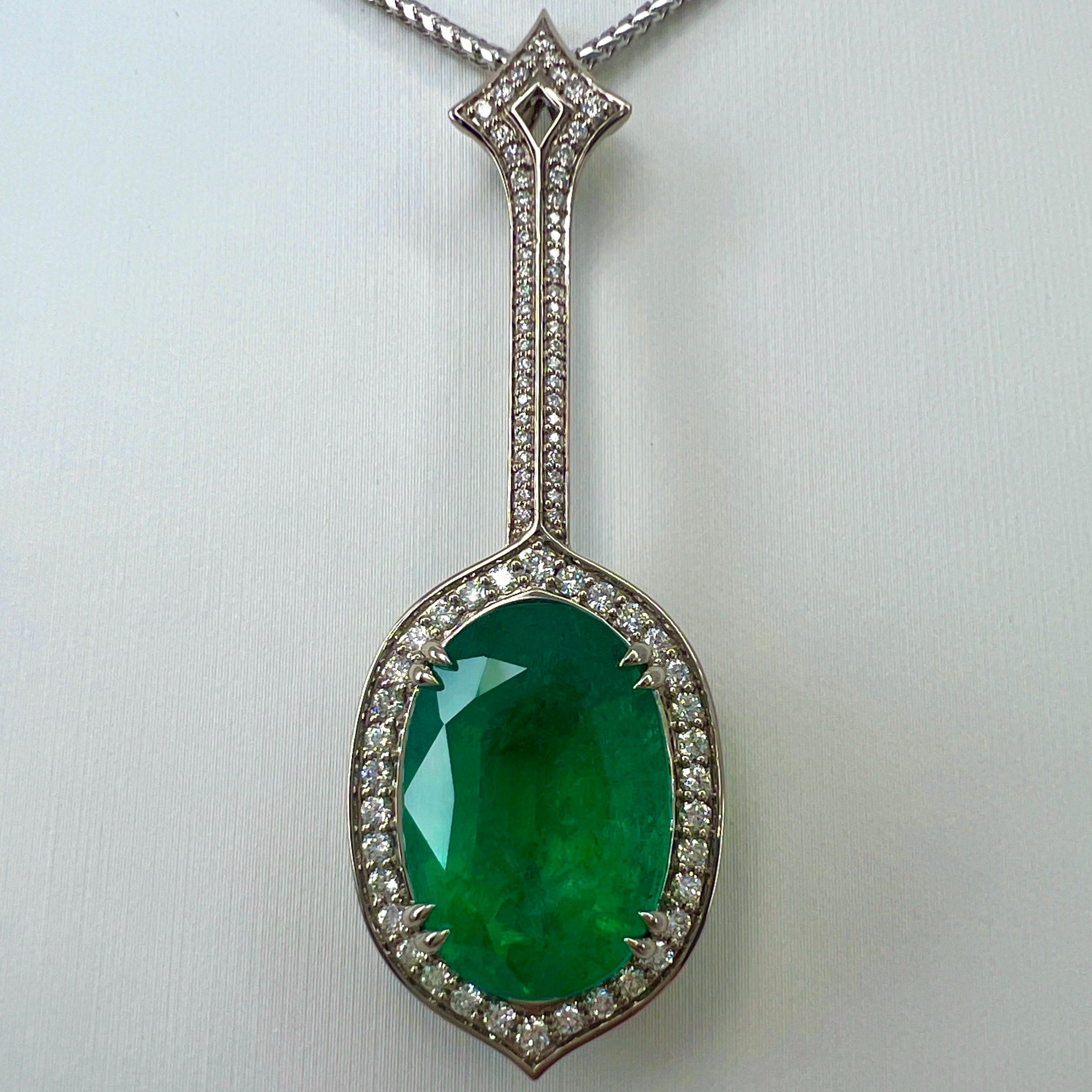 Women's or Men's 12.23ct GIA Certified RARE Russian Emerald & Diamond 18k White Gold Halo Pendant For Sale