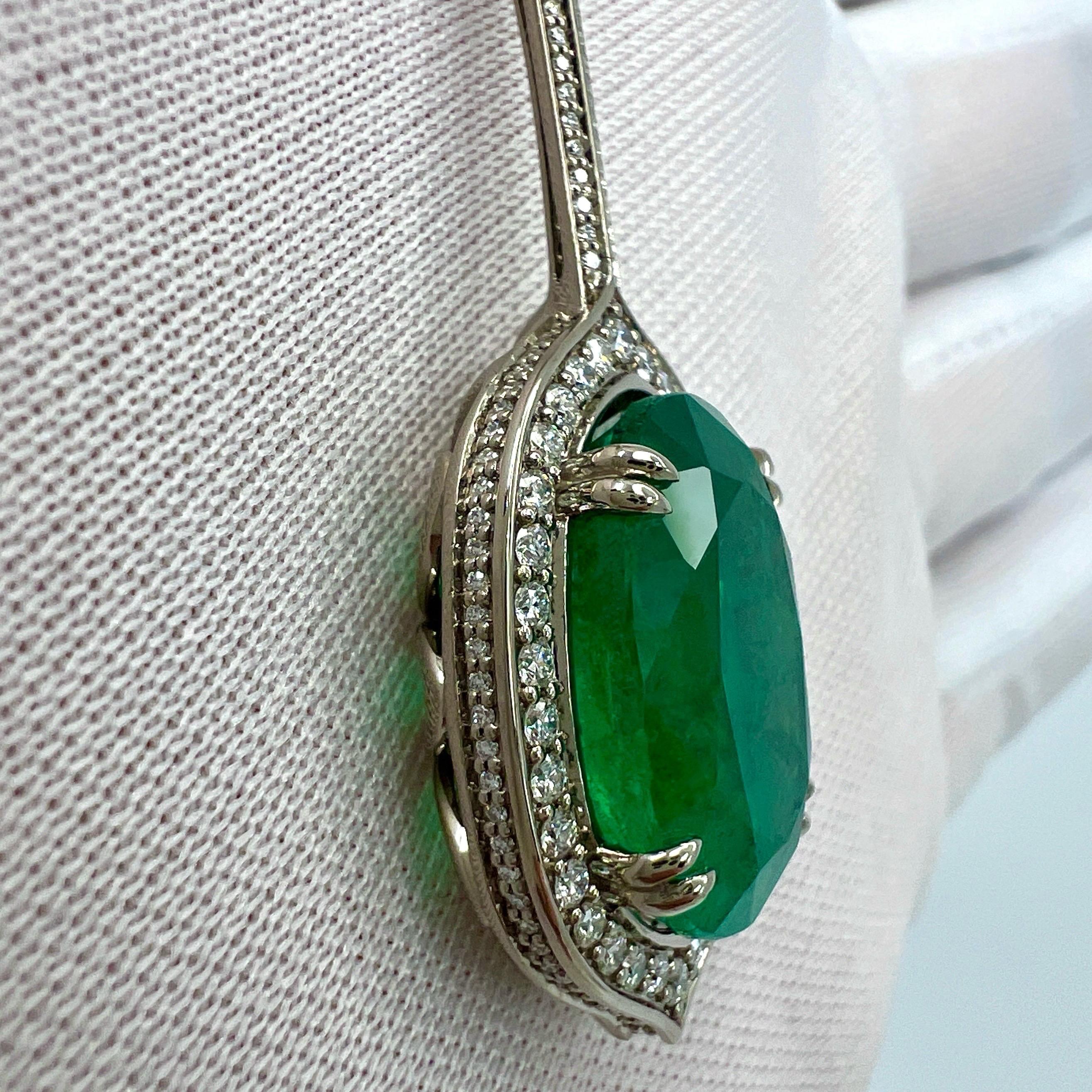 12.23ct GIA Certified RARE Russian Emerald & Diamond 18k White Gold Halo Pendant For Sale 1