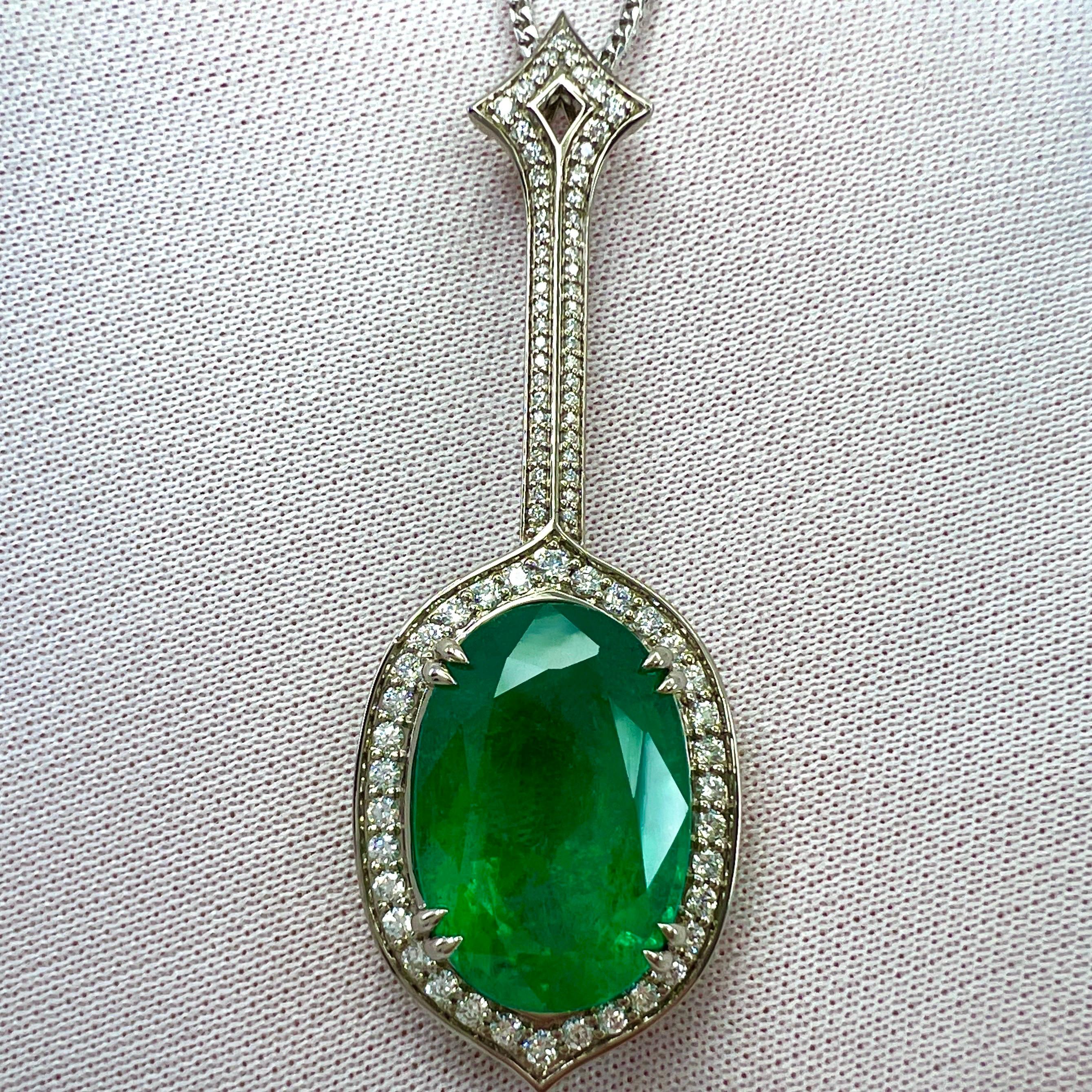 12.23ct GIA Certified RARE Russian Emerald & Diamond 18k White Gold Halo Pendant For Sale 2