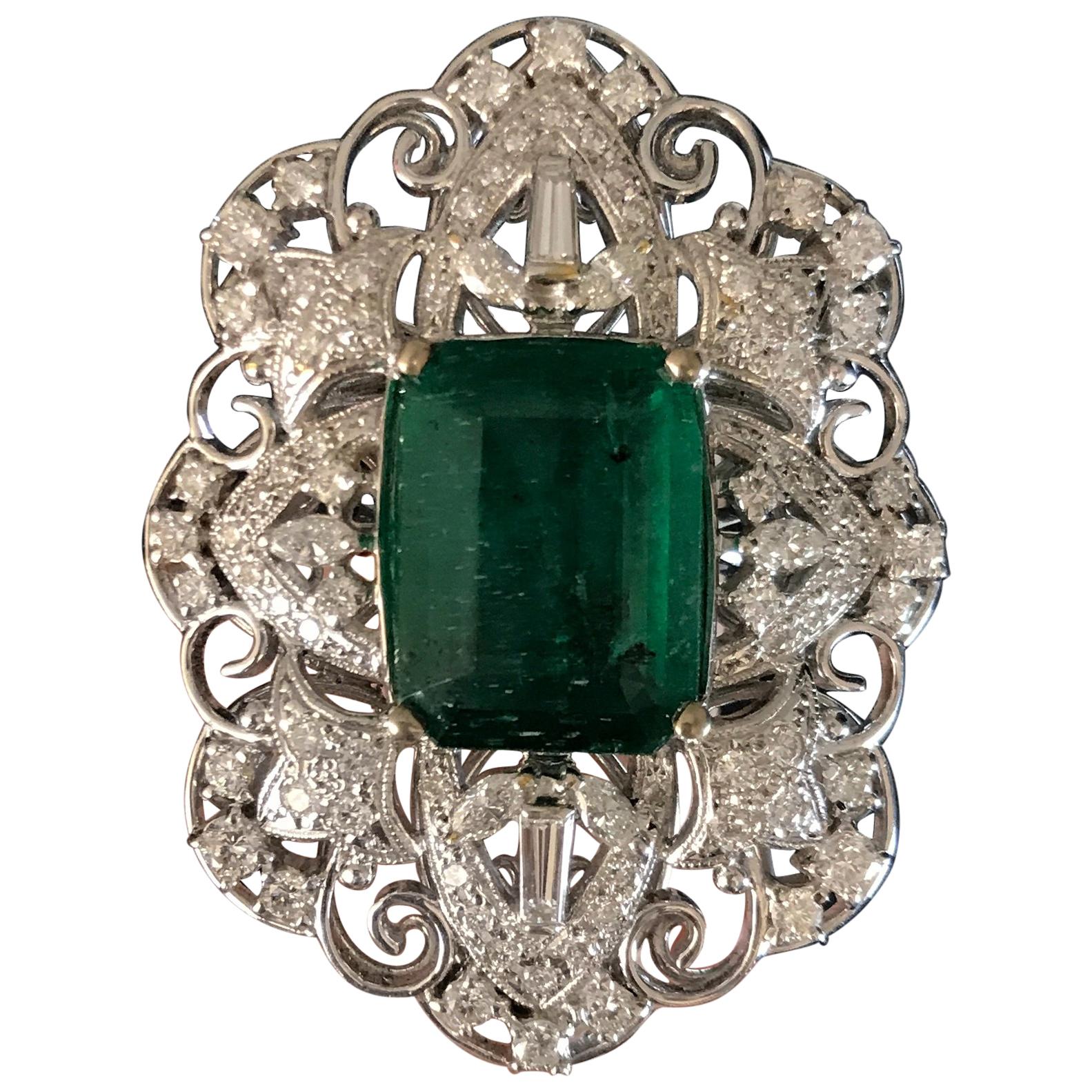 12.24 Carat Emerald and Diamond 18 Karat Gold Cocktail Ring