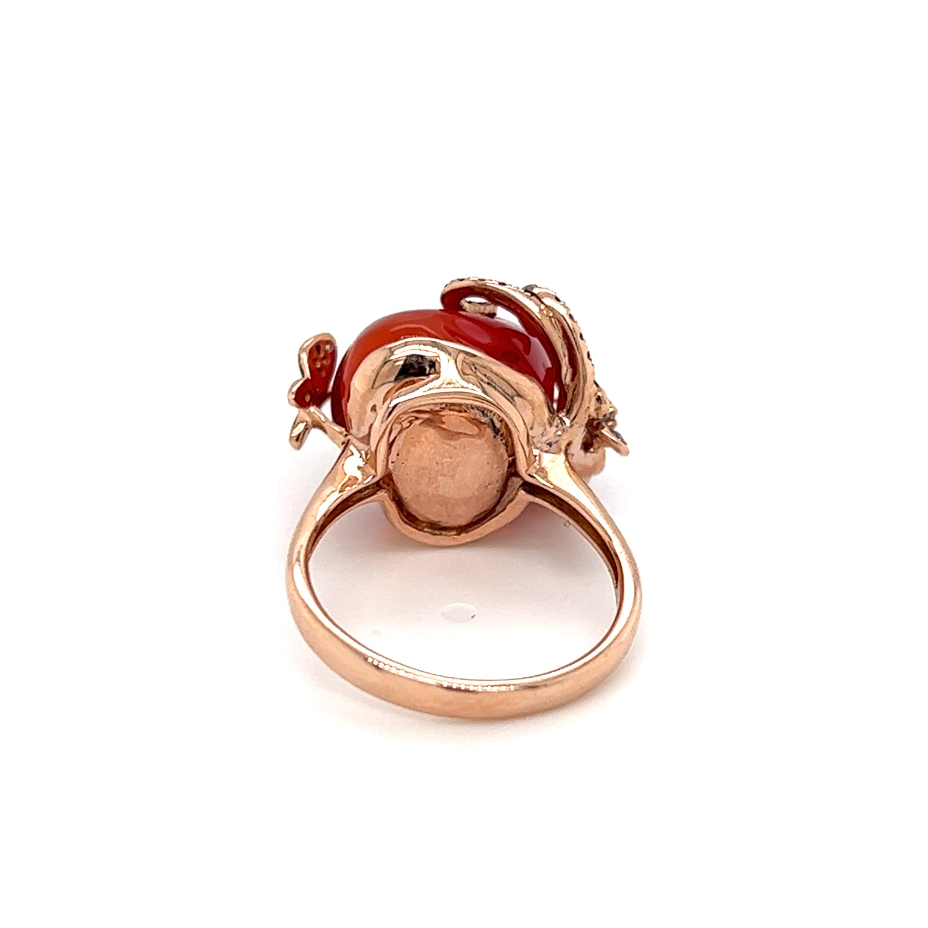 Contemporary 12.24 Carat Mexican Fire Opal with Diamonds and Rubies in 14K Rose Gold