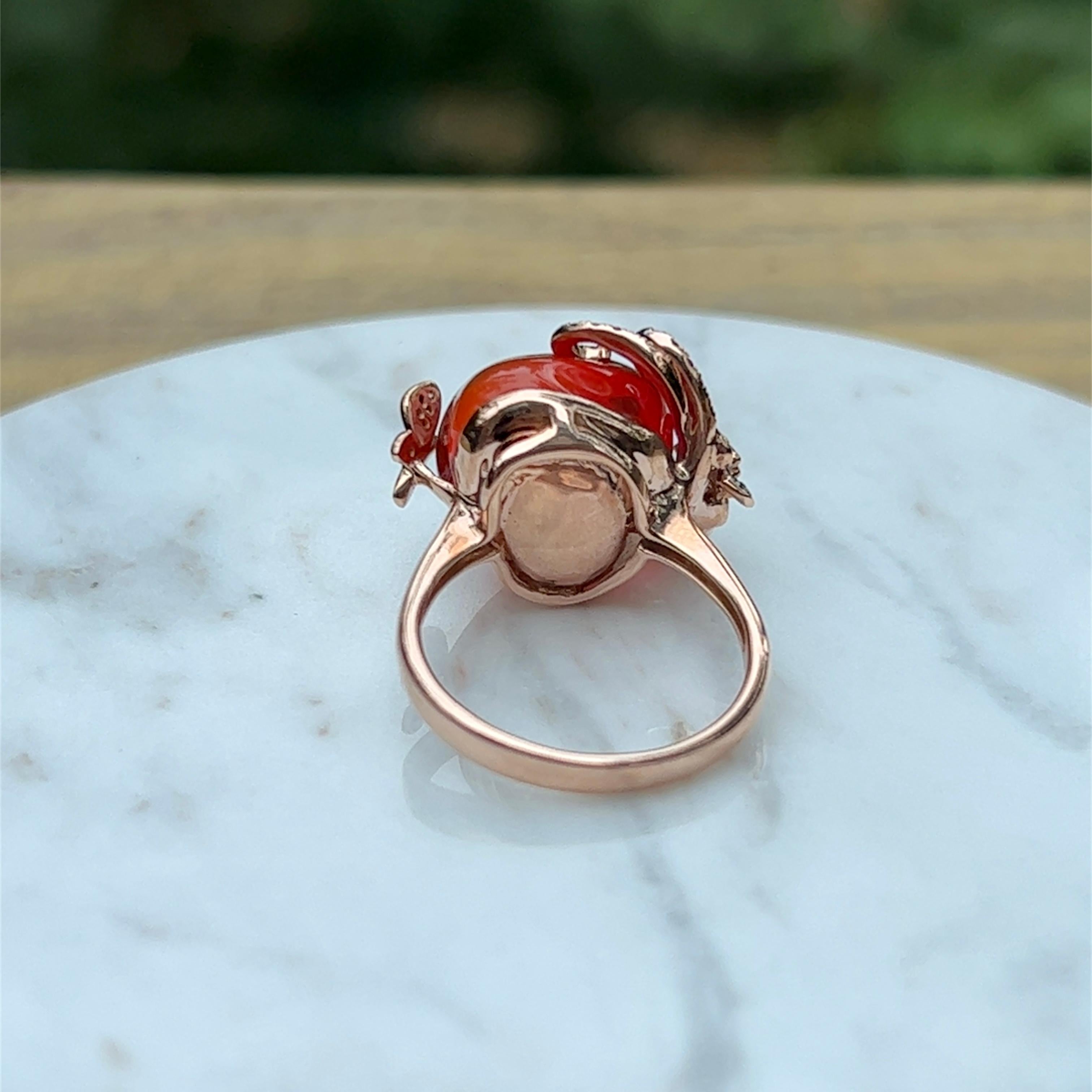 12.24 Carat Mexican Fire Opal with Diamonds and Rubies in 14K Rose Gold 2