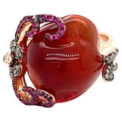 Retro 12.24 Carat Mexican Fire Opal with Diamonds and Rubies in 14K Rose Gold