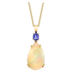 12.24 ct. Opal and Tanzanite 18 Karat Yellow Gold Drop Pendant Necklace w/ Chain