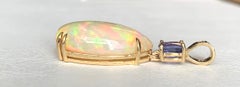 12.24 ct. Opal and Tanzanite 18 Karat Yellow Gold Drop Pendant Necklace w/ Chain