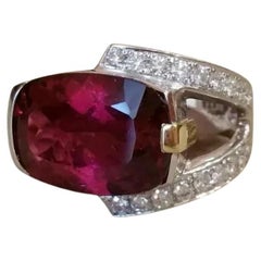 12.24 Carats Pink Tourmaline and Diamond Ring in 18k White Gold