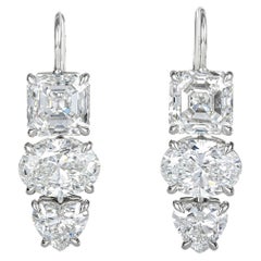 Boucles d'oreilles pendantes en platine, ornées de diamants de 12,25 carats taillés en Asscher, en ovale et en forme de cœur