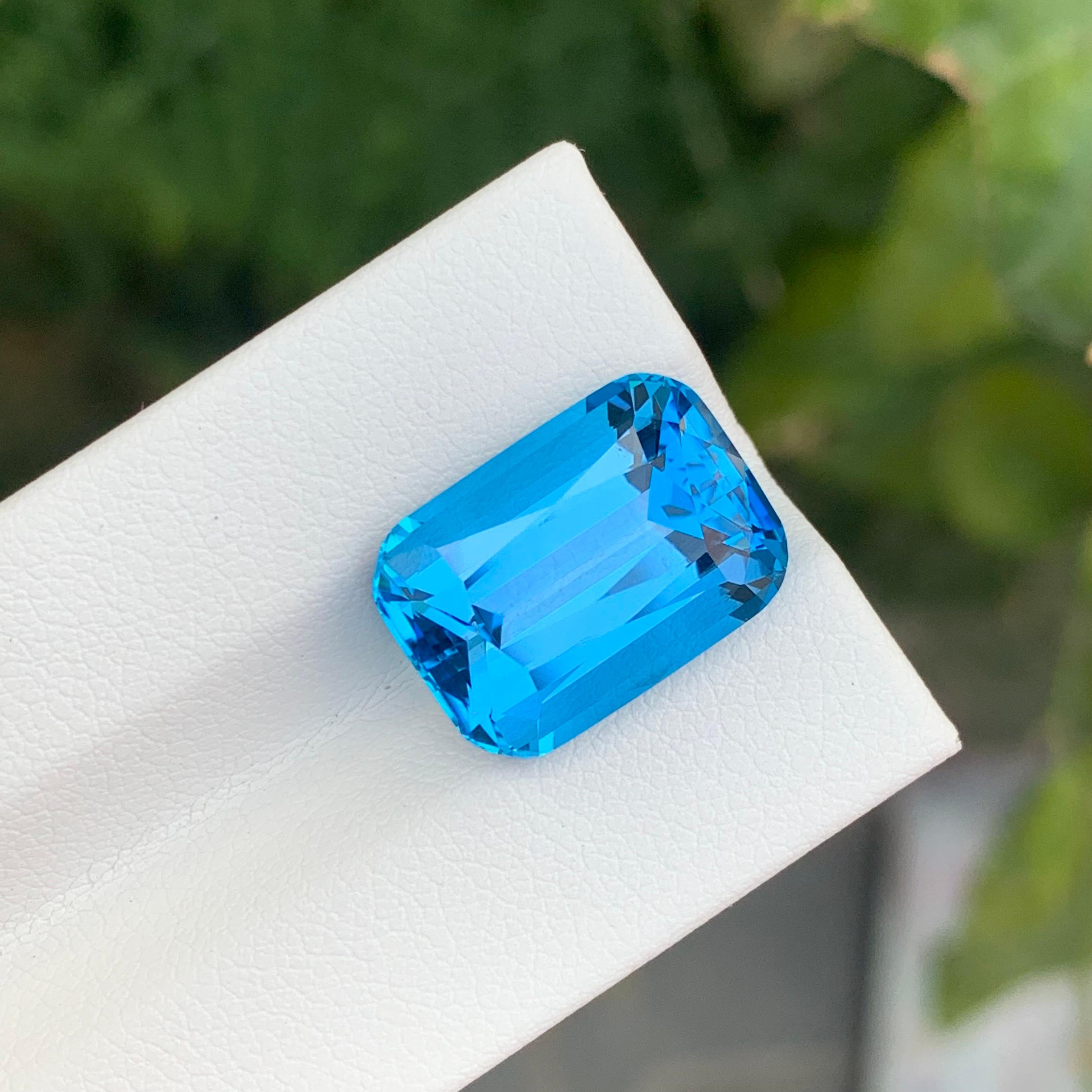 Arts and Crafts 12.25 Carat Excellent Loose Swiss Blue Topaz Long Cushion Shape Gemstone For Sale