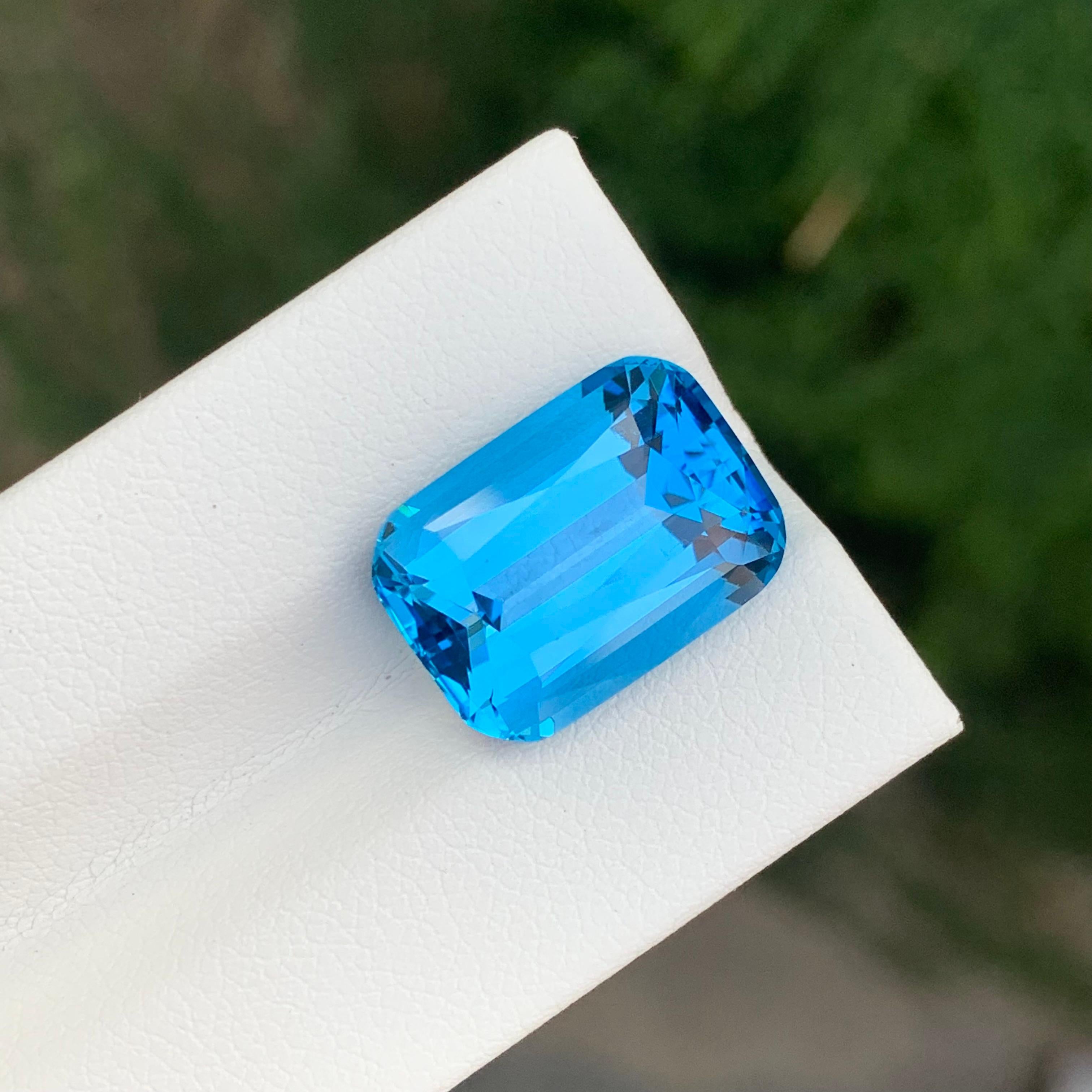 Cushion Cut 12.25 Carat Excellent Loose Swiss Blue Topaz Long Cushion Shape Gemstone For Sale