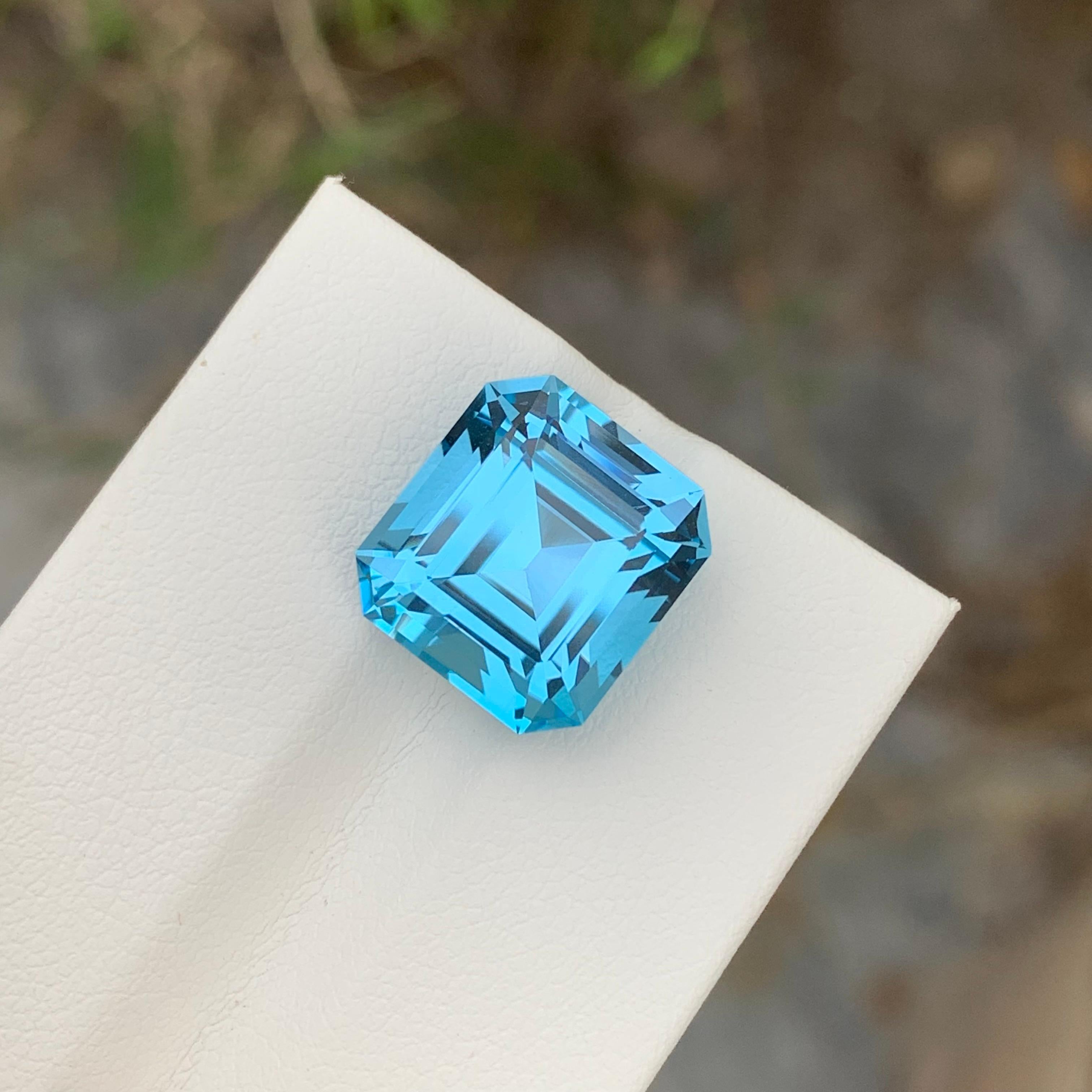 12.25 Carat loose Blue Topaz Asscher Cut Gem For Necklace Jewellery For Sale 5
