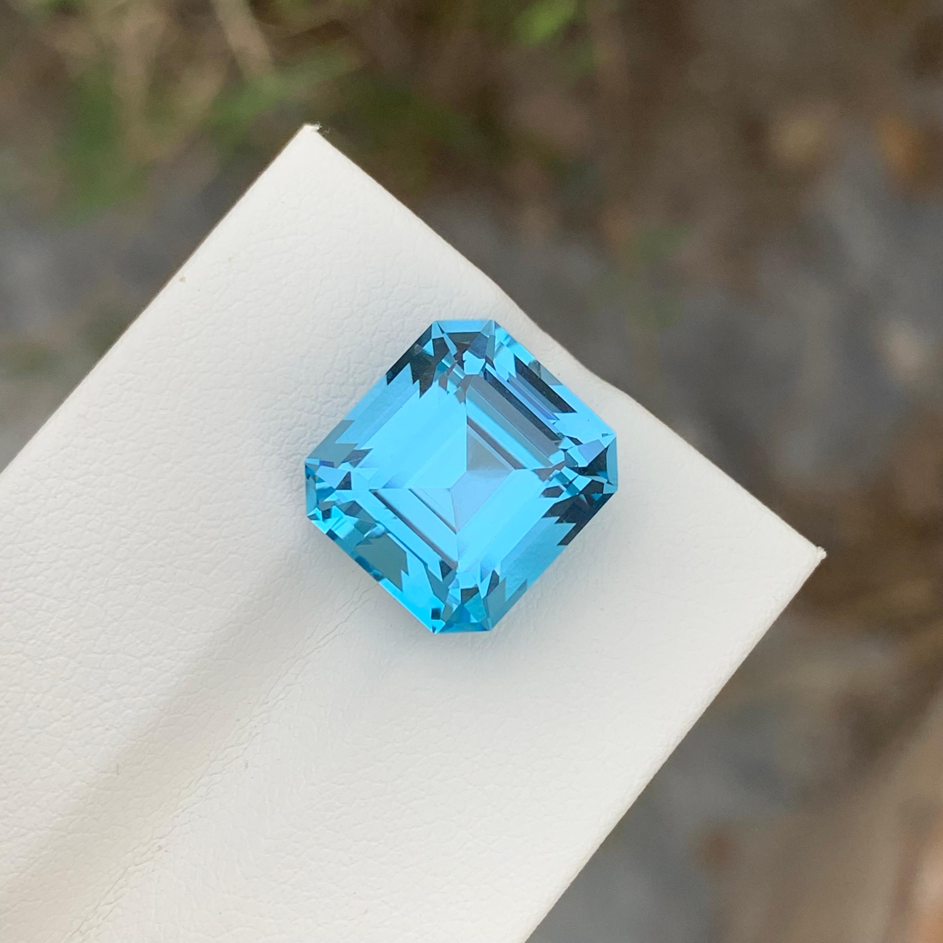 12.25 Carat loose Blue Topaz Asscher Cut Gem For Necklace Jewellery For Sale 6