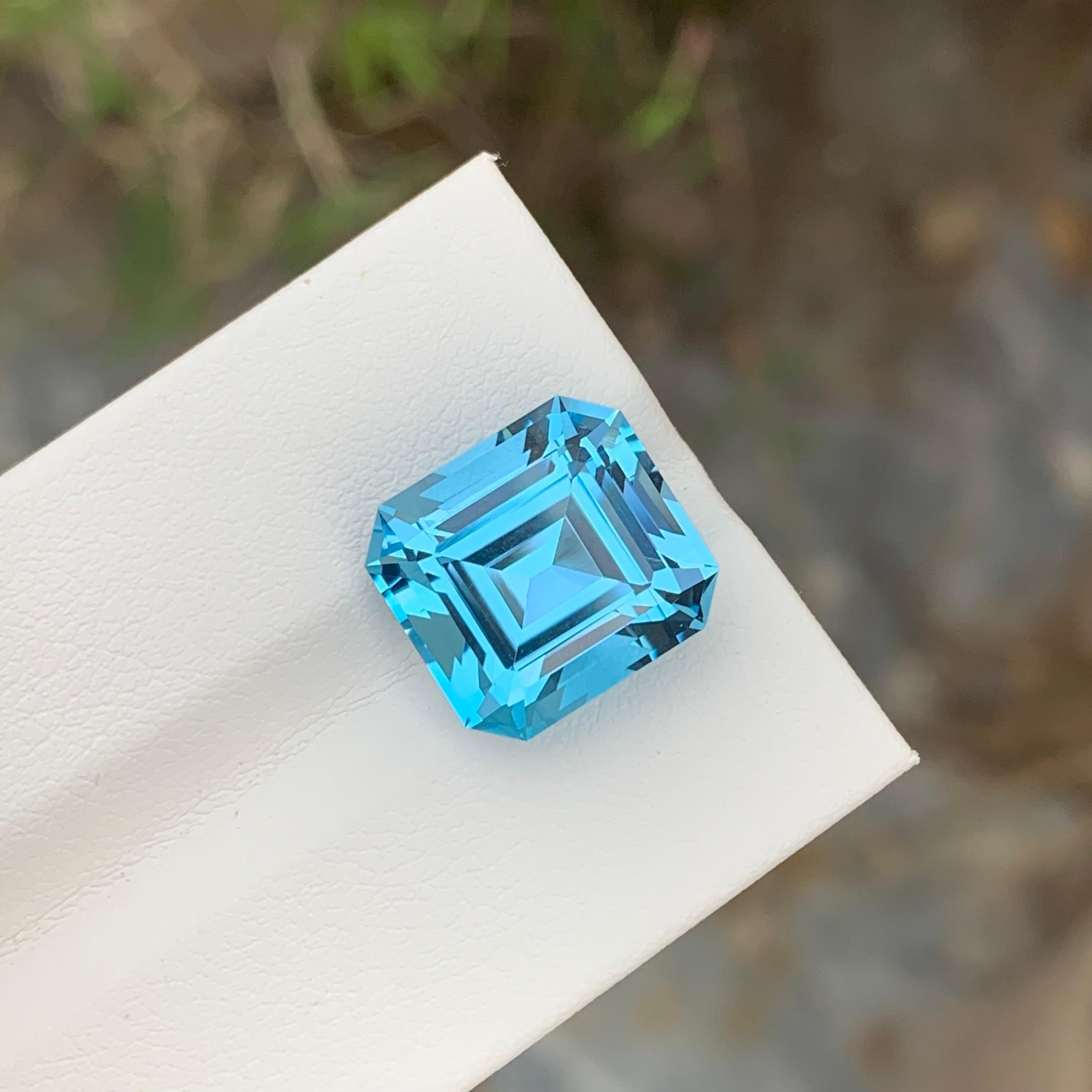 Arts and Crafts 12.25 Carat loose Blue Topaz Asscher Cut Gem For Necklace Jewellery For Sale