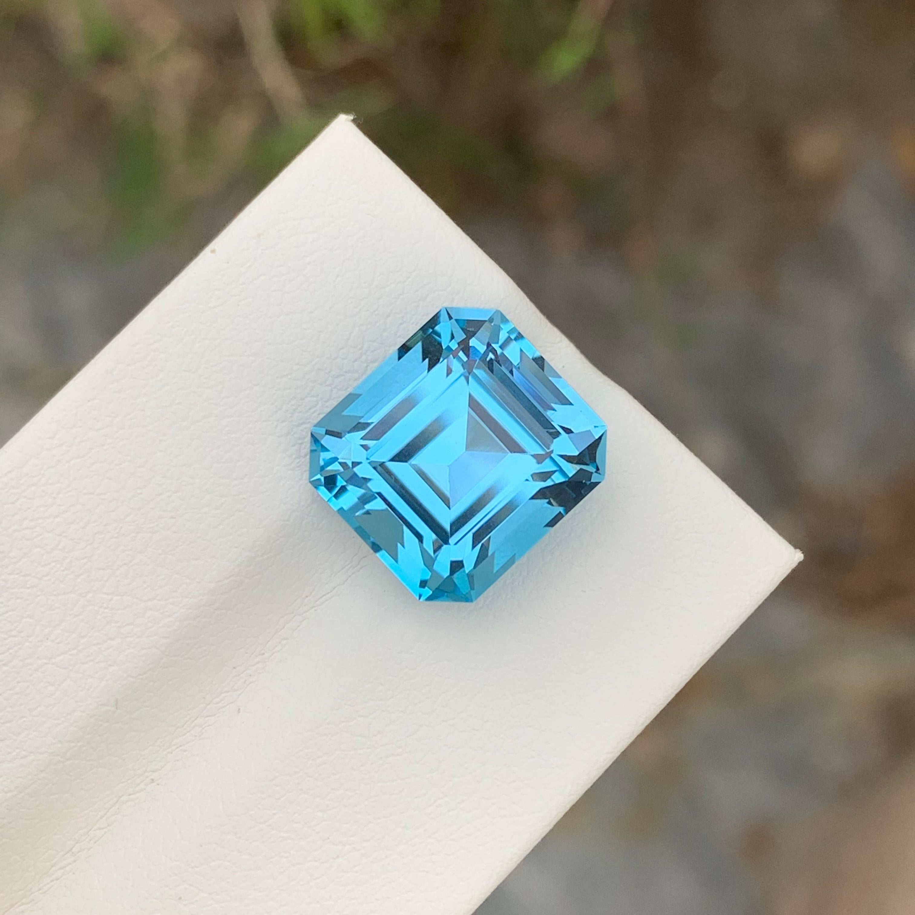 12.25 Carat loose Blue Topaz Asscher Cut Gem For Necklace Jewellery  For Sale 1