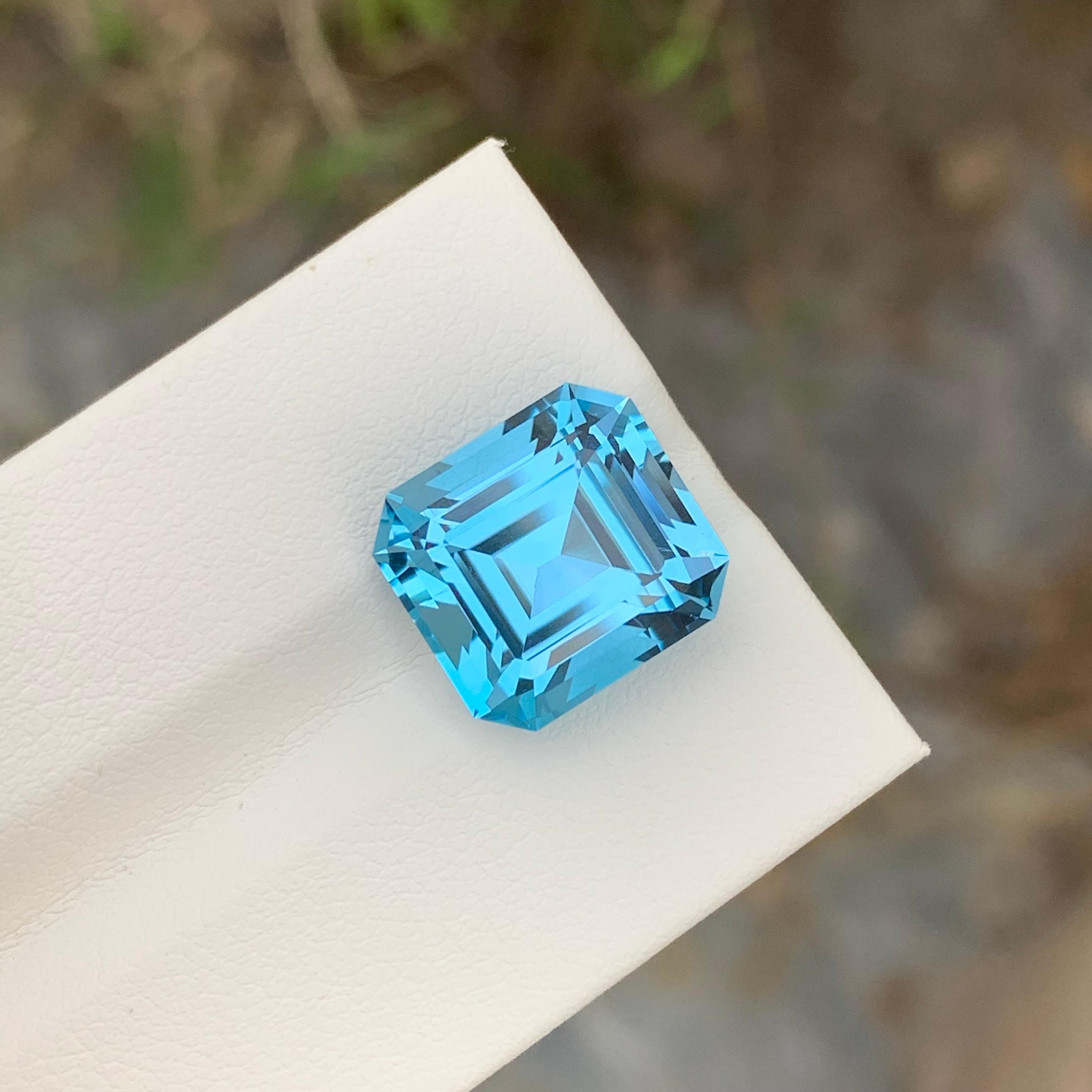 12.25 Carat loose Blue Topaz Asscher Cut Gem For Necklace Jewellery For Sale 2