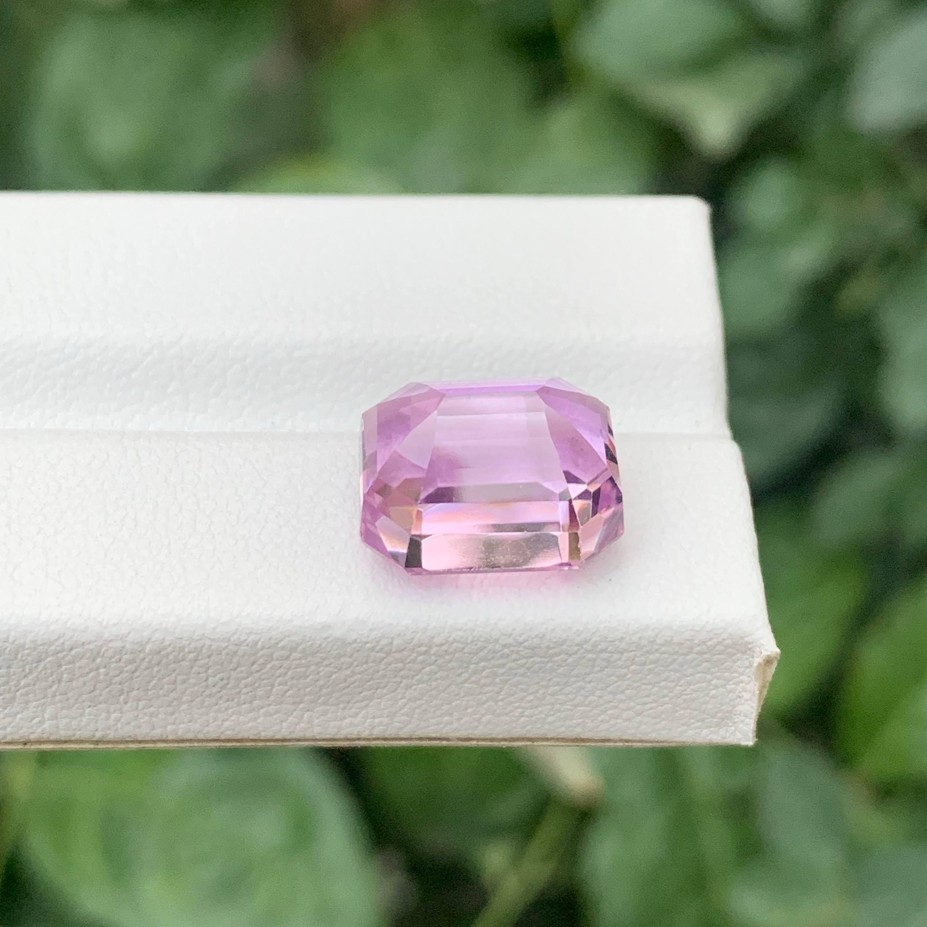 Women's or Men's 12.25 Carat Natural Loose Pink Kunzite Stone Emerald Cut Afghan Gemstone For Sale