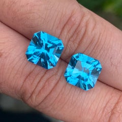 12.25 Carat Natural Loose Swiss Blue Topaz Pair Square Cut Gemstone